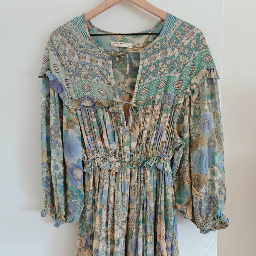 Spell & the Gypsy Free People Amethyst Maxi Boho Gown Turquoise Boho Dress XS - Picture 10 of 16